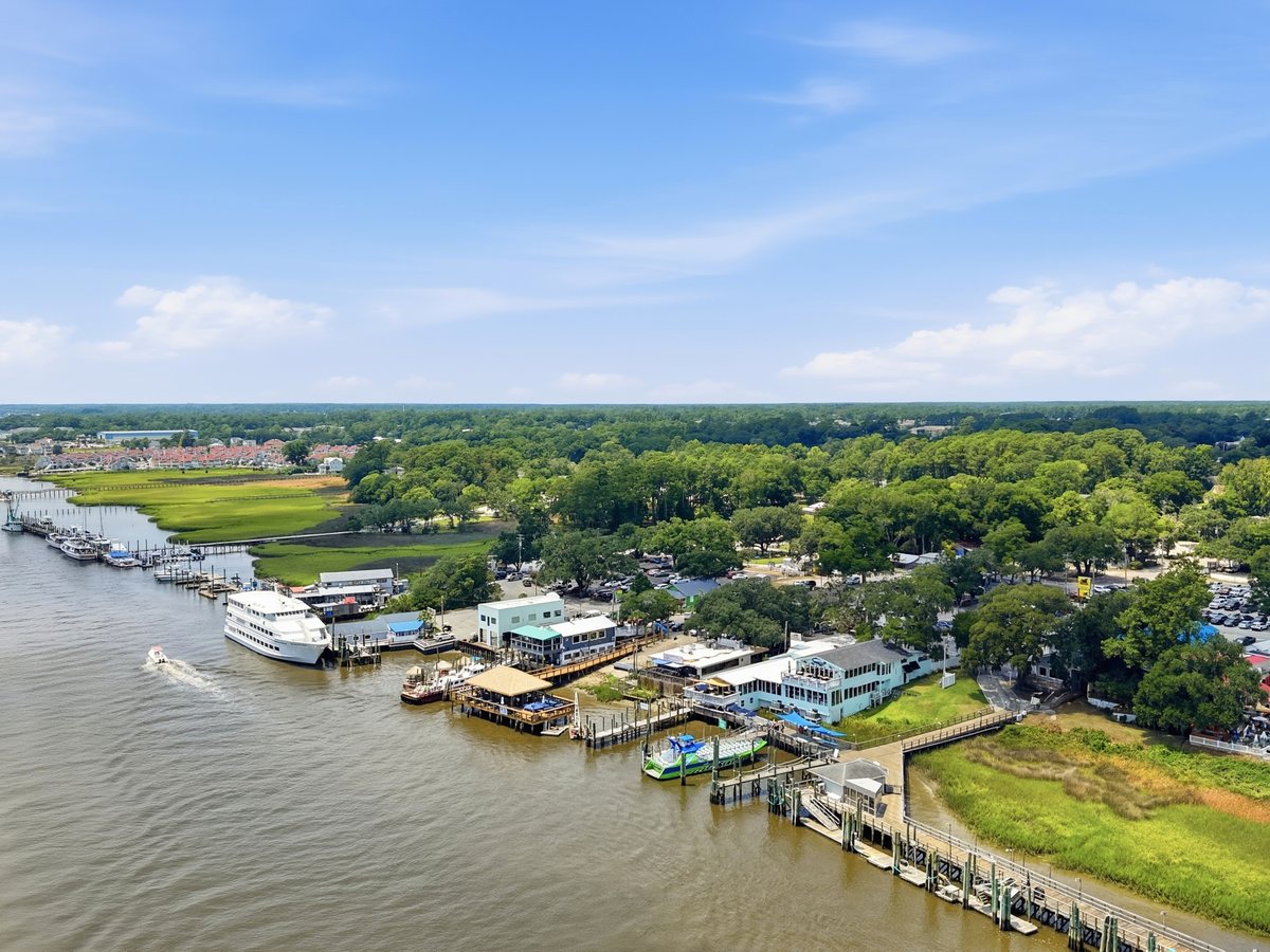 The Little River waterfront with restaurants and boat docks