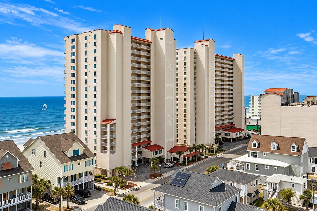 Oceanfront condominium towers overlooking the beach in Myrtle Beach